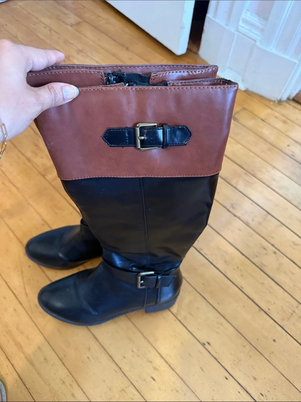 Women’s Two-Tone Riding Boots - Black & Brown